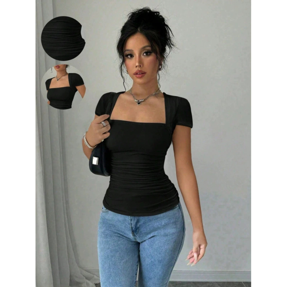 ZARA Summer Breeze Fashion Casual Slim Fit Square Neck Sexy Knit Top